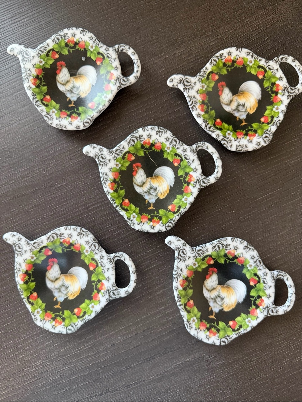 Set of 5 Italian Rooster Melamine Tea Bag Holders Strawberry Design